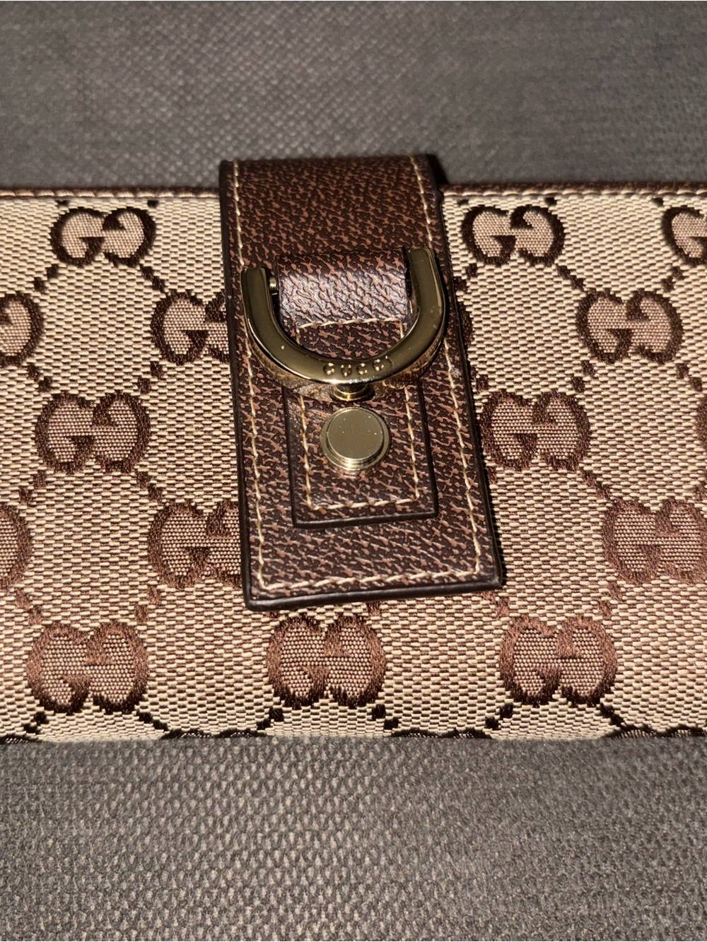Gucci Brown Monogram Canvas Wallet with Gold Hardware